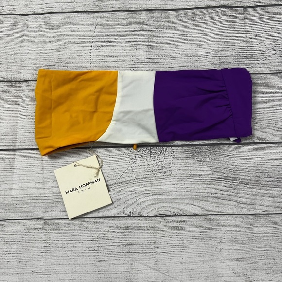 NEW Mara Hoffman Abigail Ivory Multi Back Tie Knot Bandeau Bikini Top Size XL - Picture 3 of 6